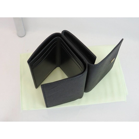 $480 BURBERRY LARK BLACK GRAINED LEATHER GOLD TB LOGO COMPACT TRIFOLD WALLET - Picture 7 of 15